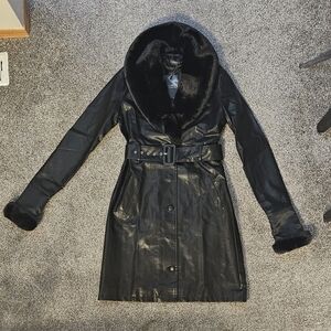 Lioness Black Leather Jacket with Faux Fur Trim